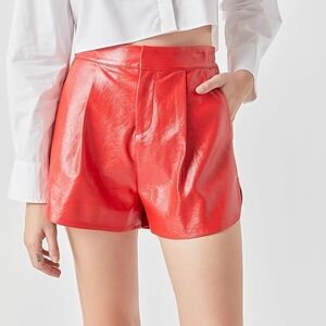 Grey Lab Shiny Red Pleated Shorts Large Faux Leather High Rise